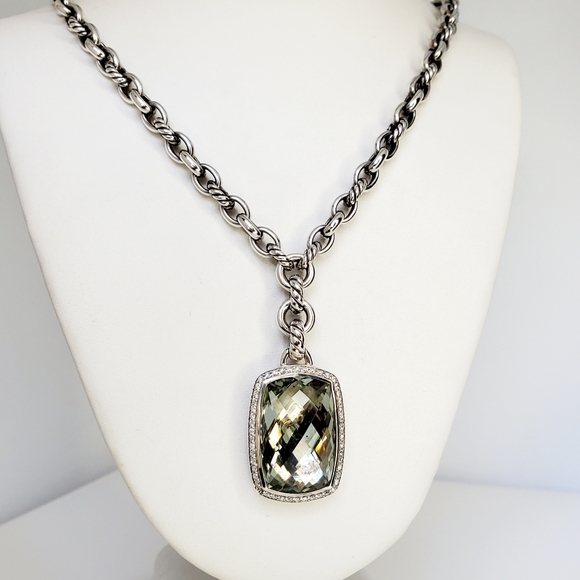 David Yurman Mini Oval Cable Link Necklace w/Prasiolite & Diamond Albion Pendant - Picture 2 of 8